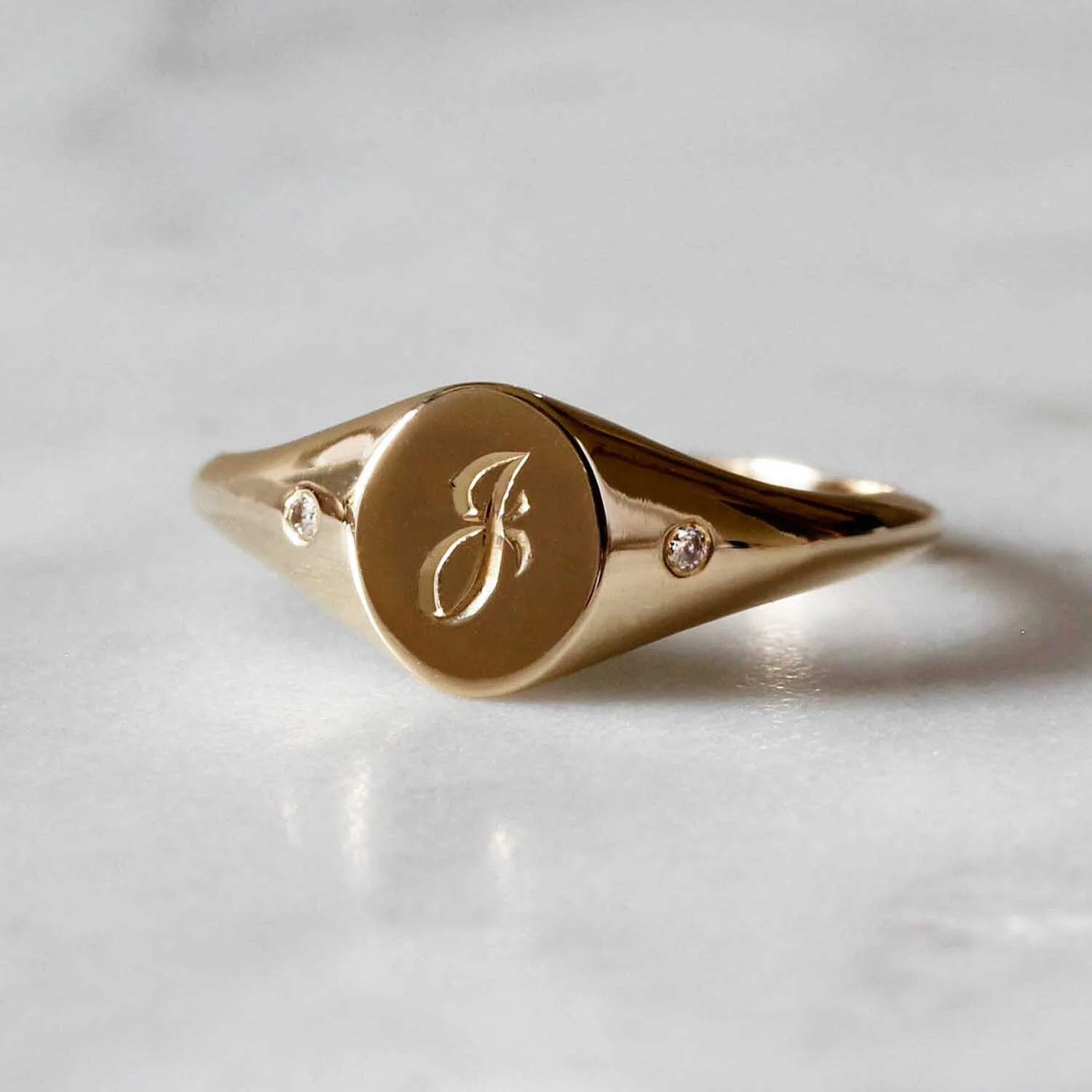 Initial Diamonds Gold Signet Ring Mini — Jewellery