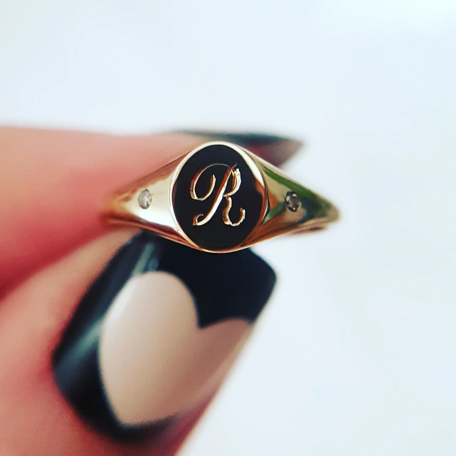 Initial Diamonds Gold Signet Ring Mini — Jewellery