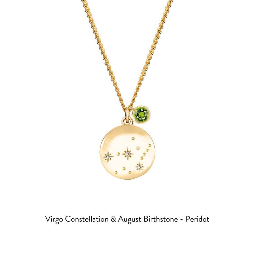 NEW TO THE WEBSITE: This beautiful gold constellation and birthstone necklace is the ultimate personalised gift.&nbsp; The domed constellation pendant is set with 3 brilliant cut diamonds that represent the bigger stars, and hand engraved with tiny d