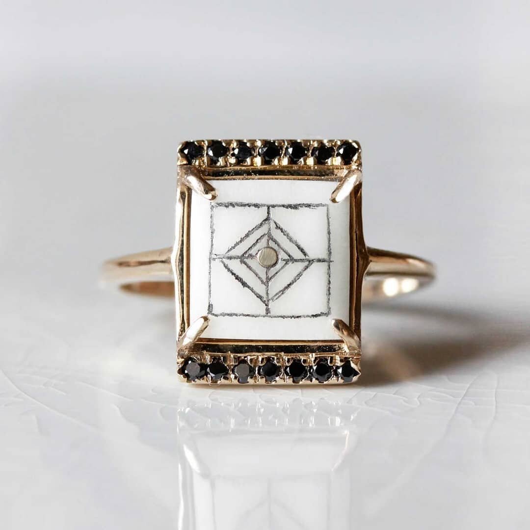 By popular demand we've now made a solid gold version of our black diamond and reindeer antler ring - its a beauty, created in an art deco style and would make a perfect forever piece to add to your jewellery collection. It  features a hand carved re
