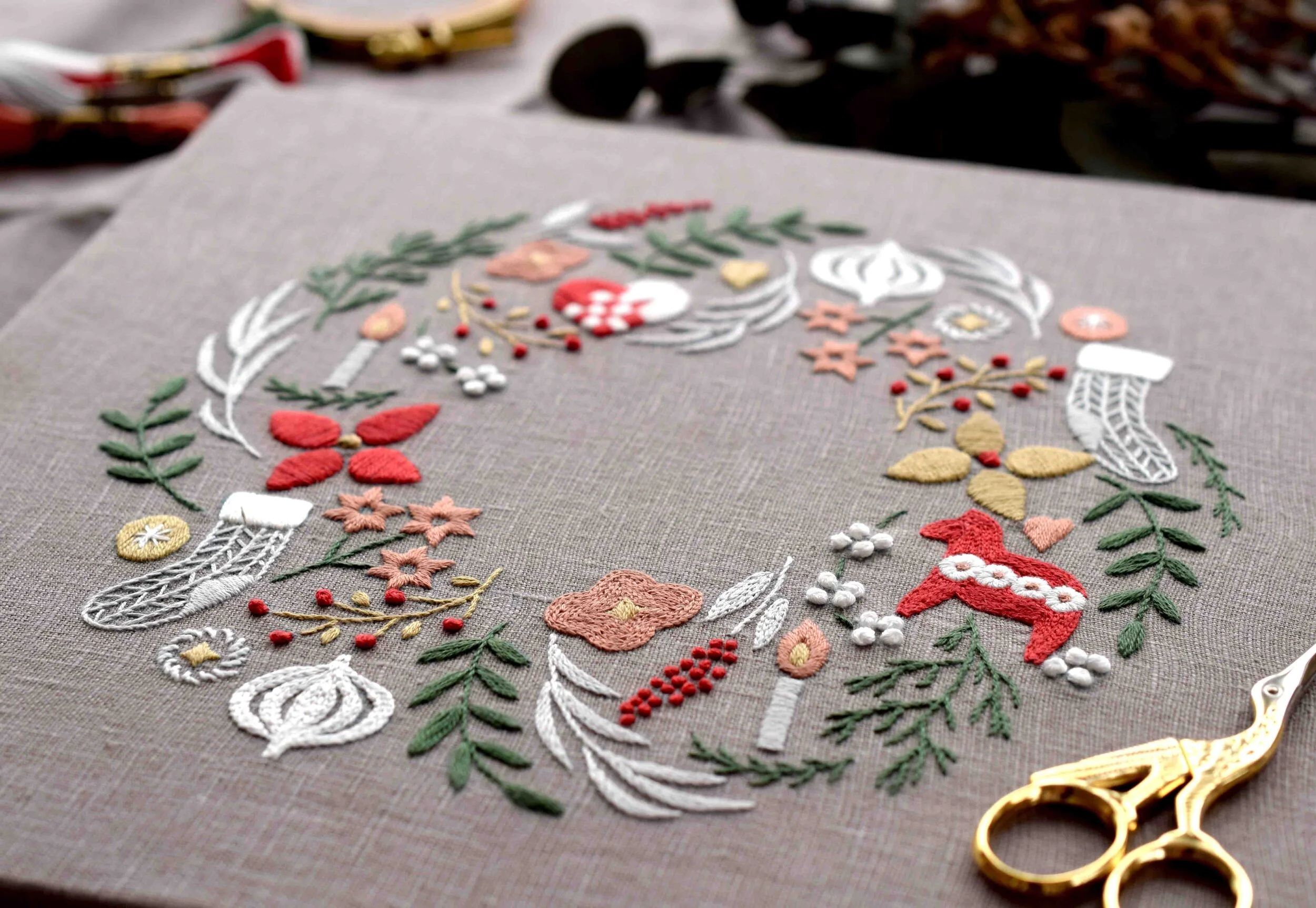 最高品質の 刺繍 クリスマスリース その他 Slcp Lk