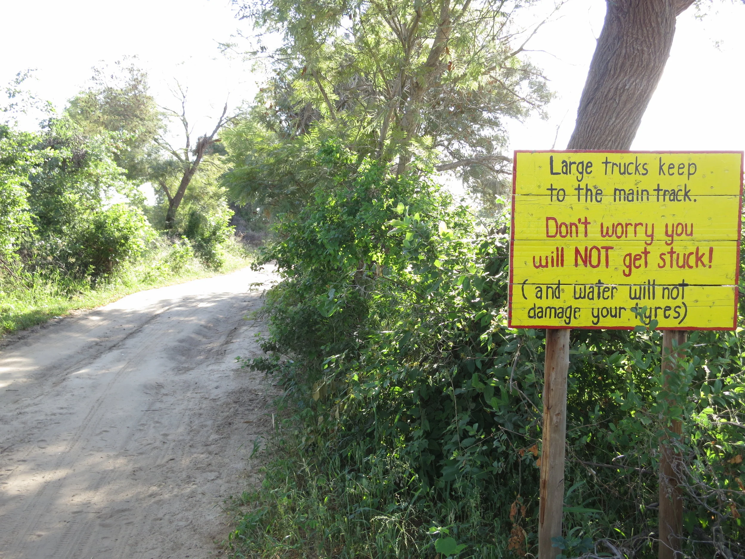 Entering the Ngepi Lodge with our low-profile 2WD Polo Vivo - Ngepi, Namibia