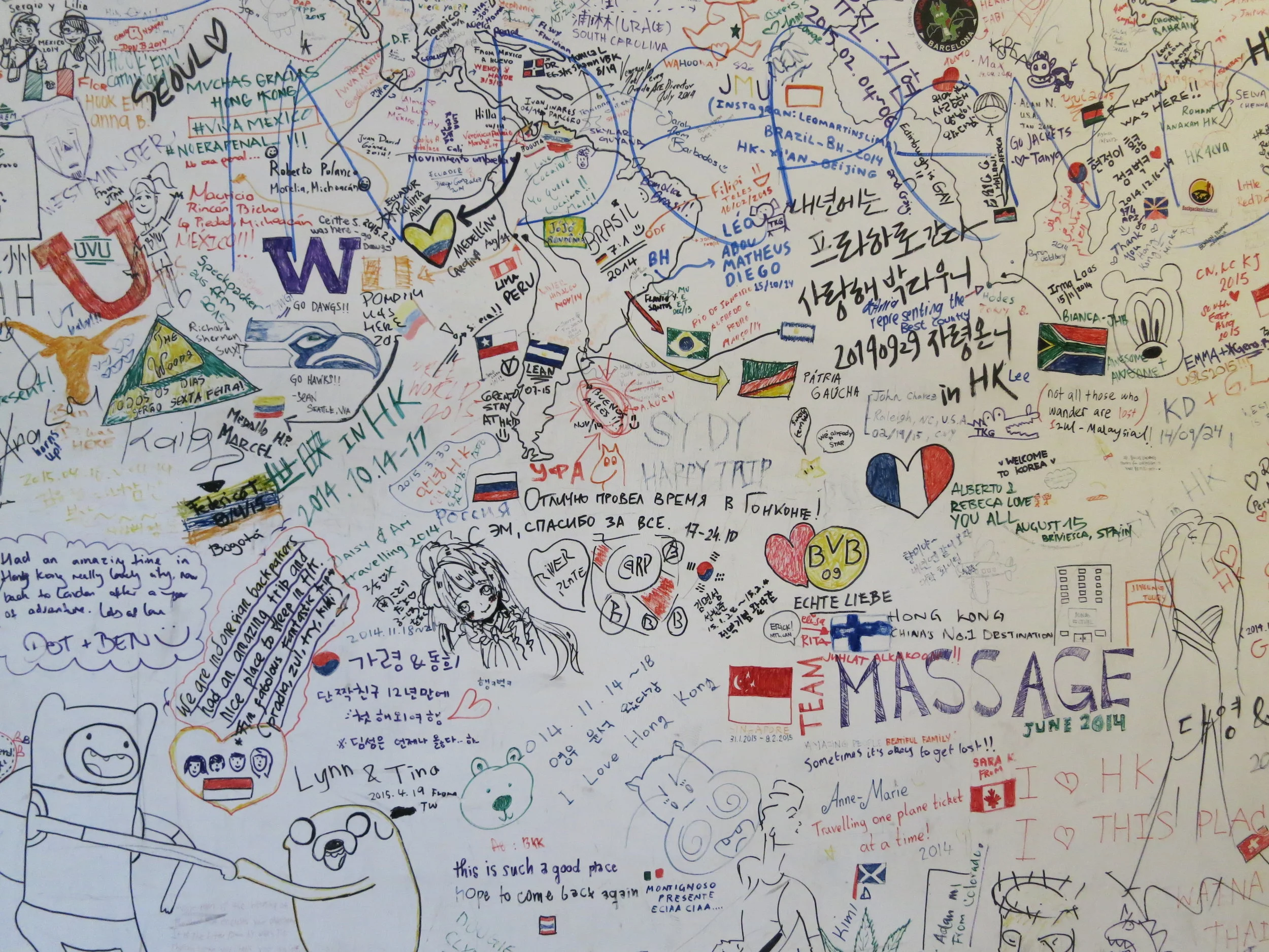 Guest-submitted memory mural at the Rainbow Lodge, Hong Kong.