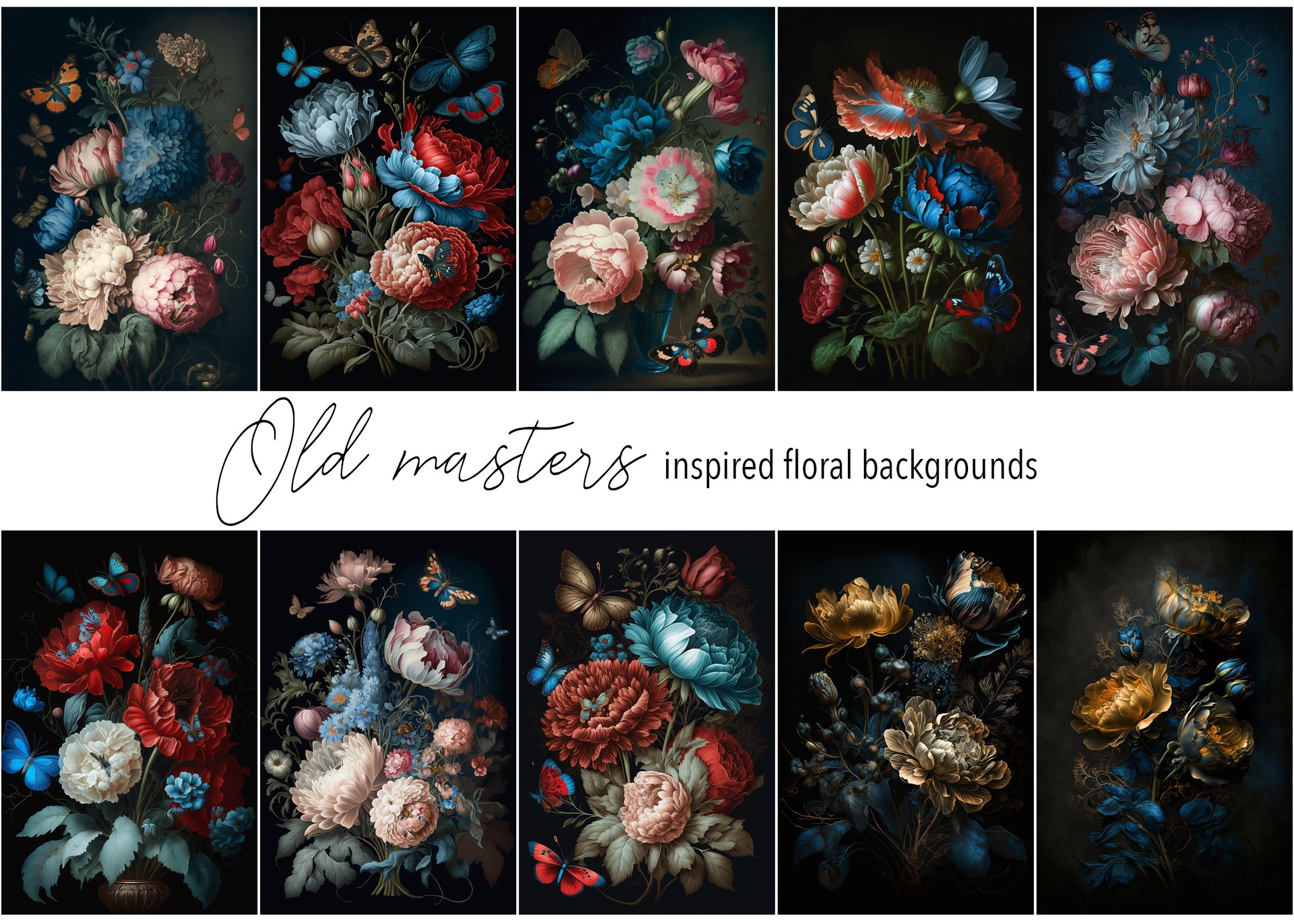 Old masters inspired floral digital background bundle — Lourensia