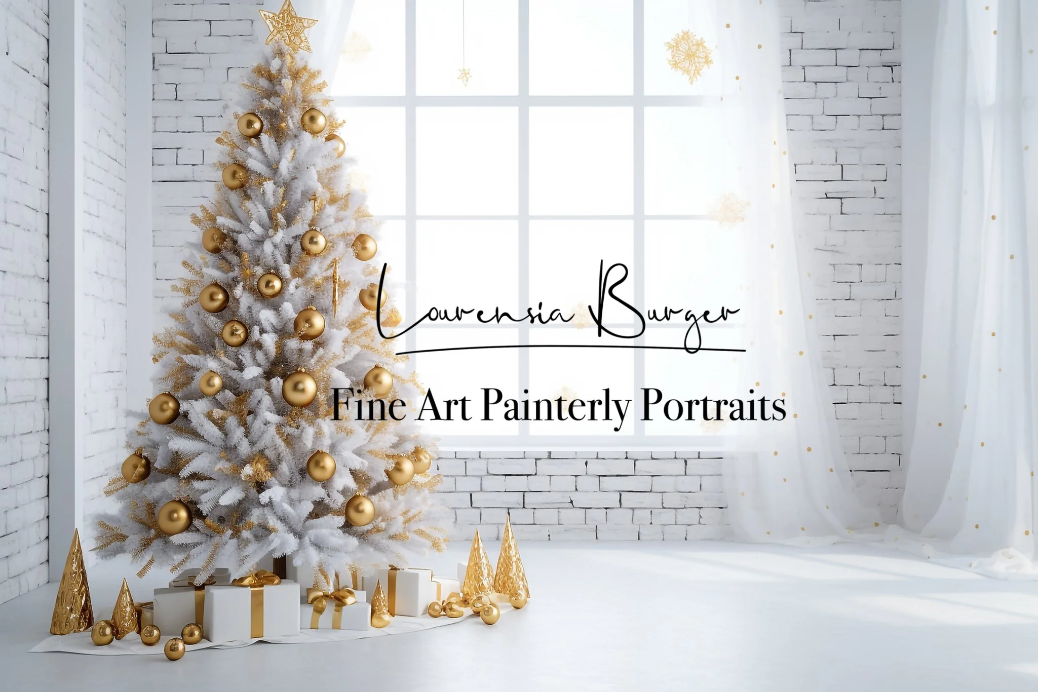 White & Gold Christmas tree digital background 7 — Lourensia Burger