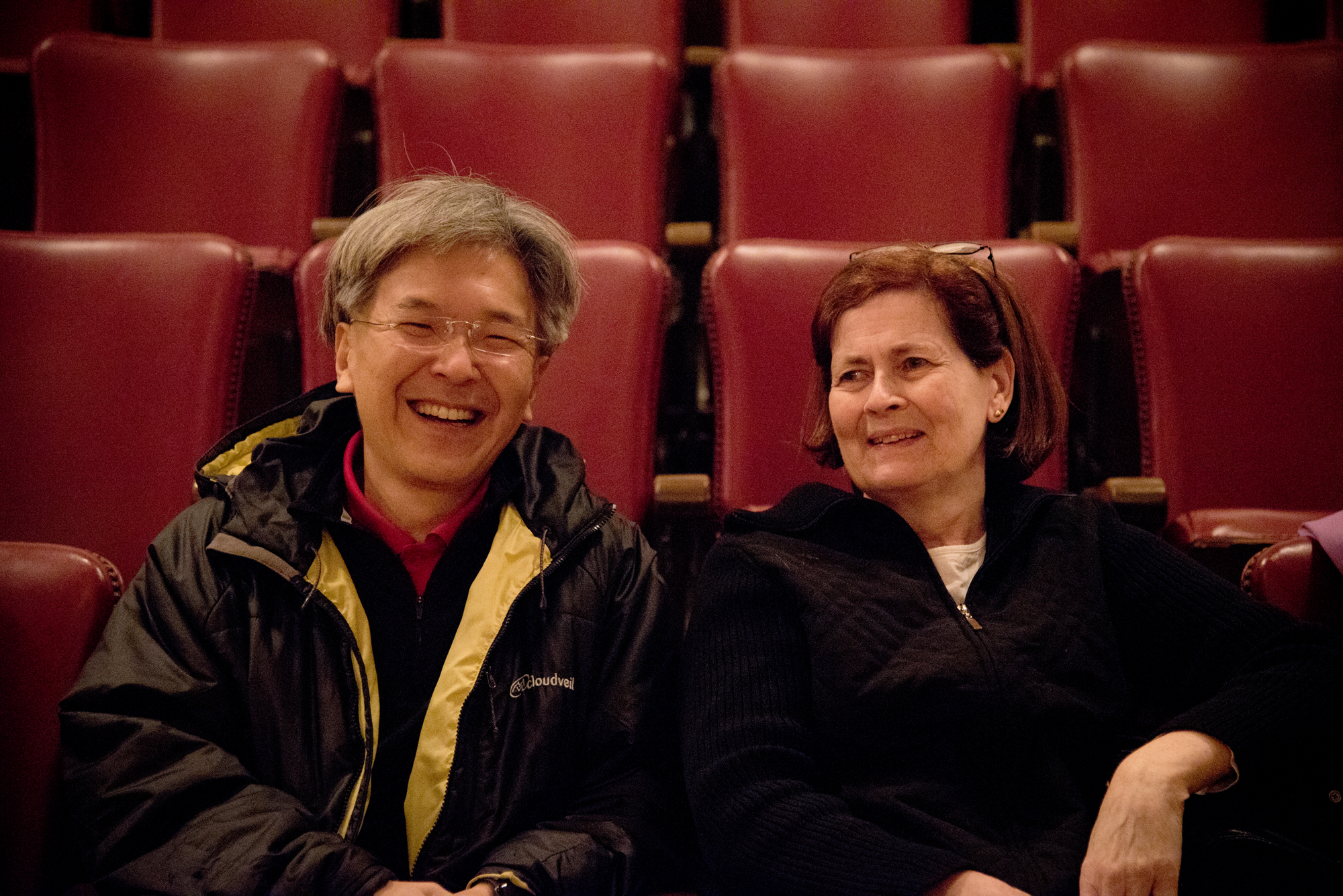 Conductor Yoichi Udagawa before rehearsal with violinist Priscilla Hunt. She has been a member of the MSO for over 44 years!