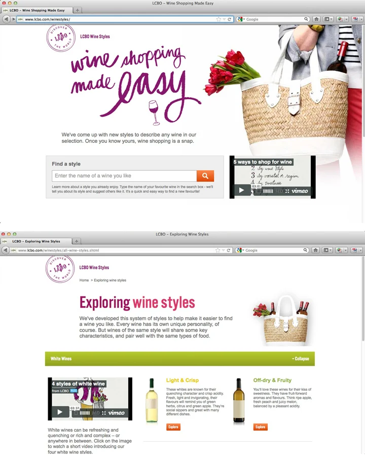 In spring 2013, I was instrumental in launching the LCBO's beverage style system, beginning with wine. Later, I updated it to fit within the new lcbo.com
