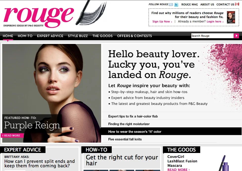 Rouge.ca and Rouge.com were the digital versions of a beauty program by P&G U.S. and Canada