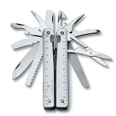 The SwissTool X comes with a nylon belt pouch and 28 functions