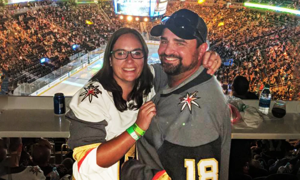 Emily Schmidt and Bryan Gaudet were engaged at a Vegas Knights playoff game in the spring of 2018.
