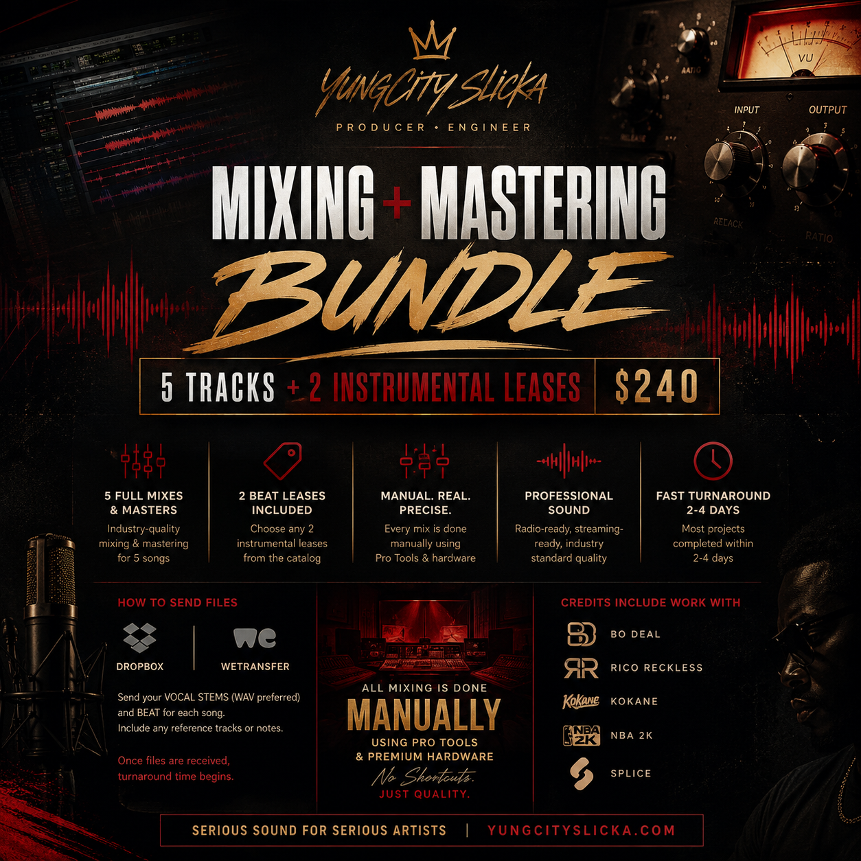 MIXING + MASTERING BUNDLE — 5 TRACKS + 2 FREE BEAT LEASES