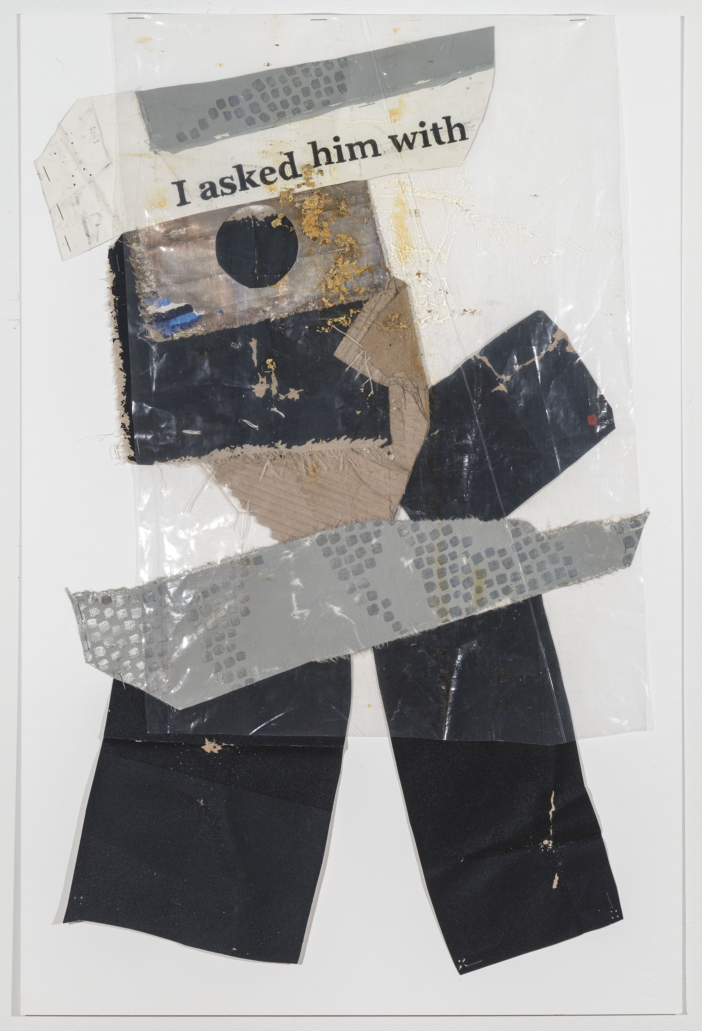 Memory I, #47  2018   Collage salvaged fragments of oil on primed linen, thread, cardboard, staples and 23K gold on plastic on museum board   30” x 20”  