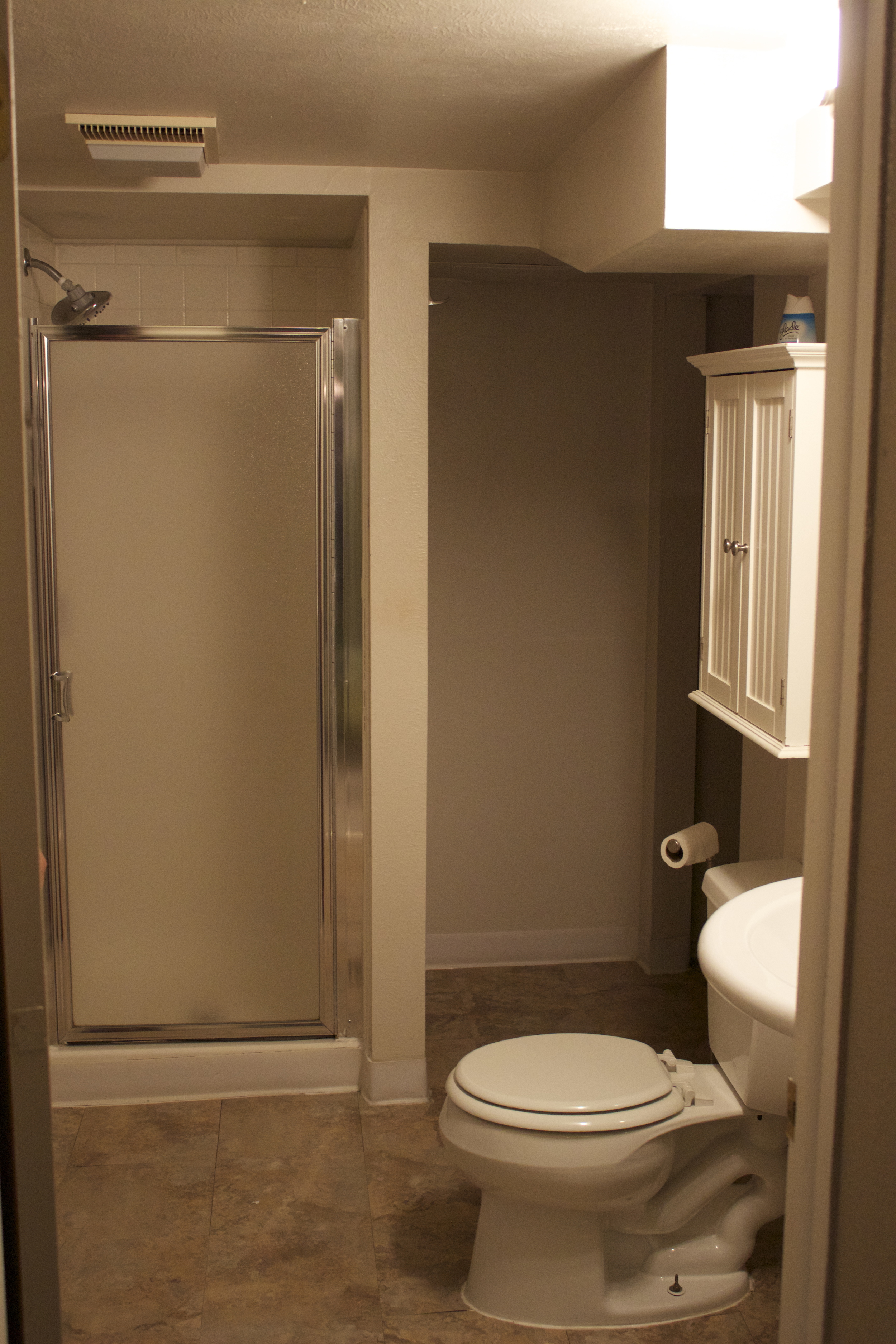 Bathroom down hallway to right