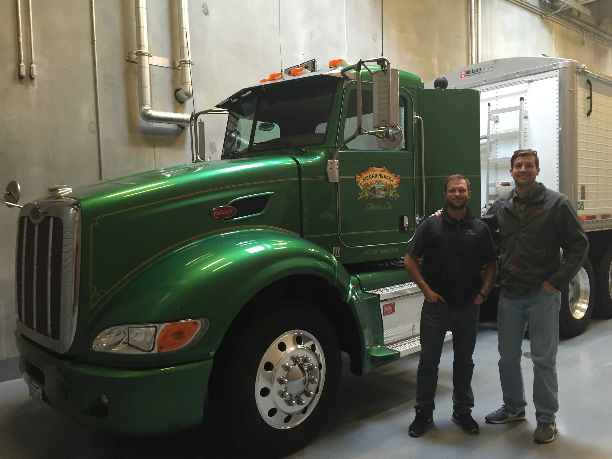 Chase Leftwich (left) and Austin Schumacher (right) checking out the malt handling process at the Sierra Nevada Brewery in Asheville, North Carolina.
