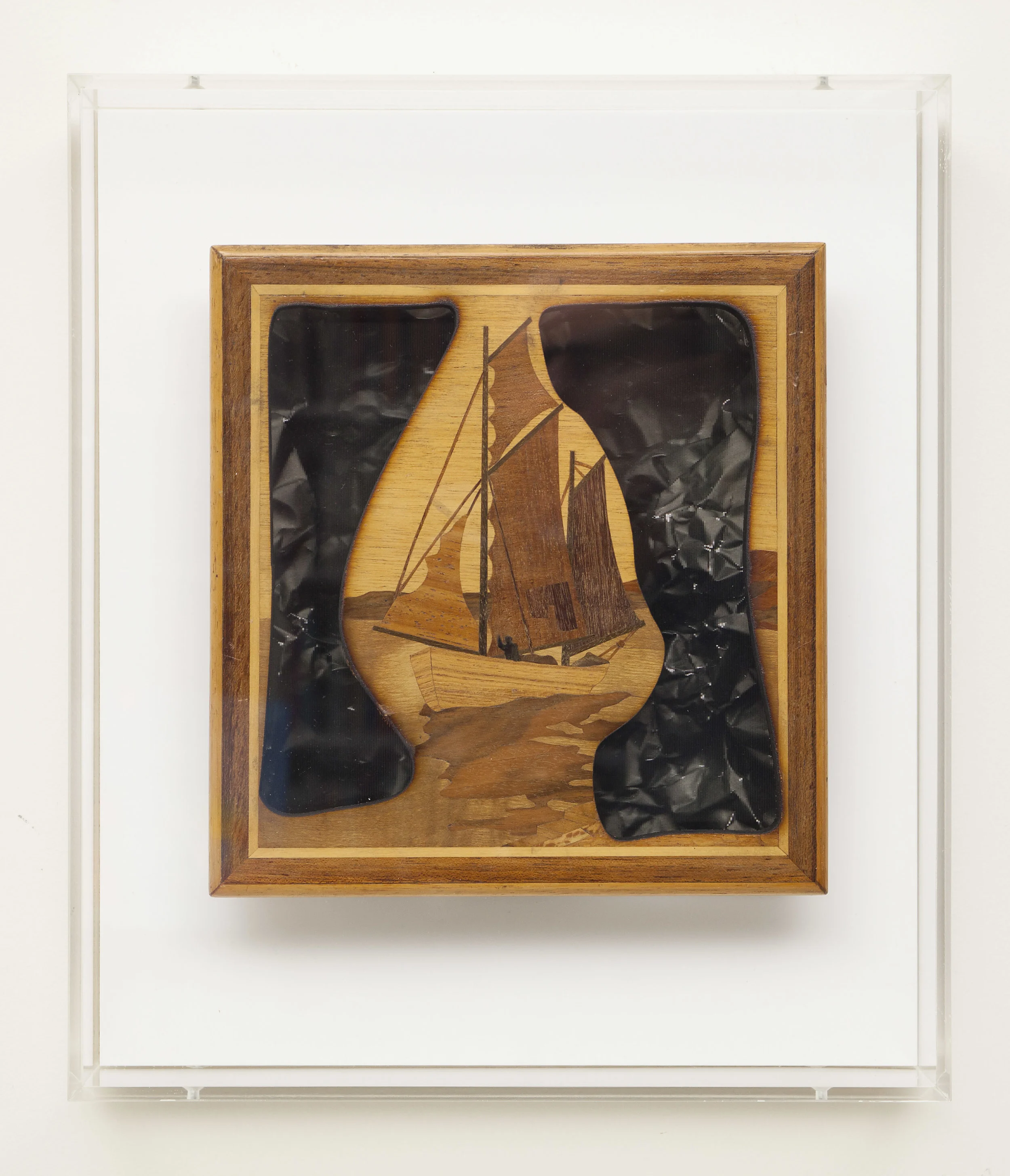 Somewhere of the coast (Bas Jan Ader) Laser-cut marquetry over 3D lenticulars in custom acrylic box. 12x14”
