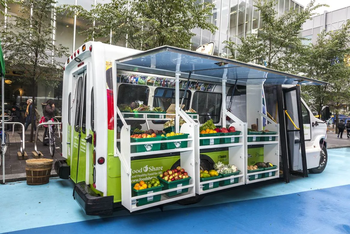 A fresh fruit and vegetable market on wheels.