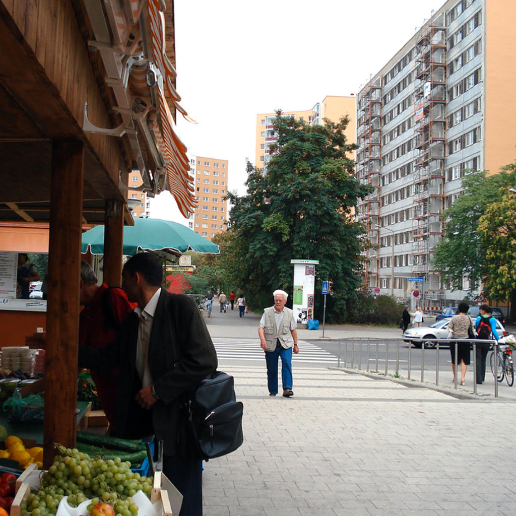  H ow markets look,&nbsp;as they open within tower communities, is different around the world.&nbsp;However, access to fresh affordable food, close to home, allows it to become part of the  rhythm &nbsp;of everyday life.&nbsp;   Halle Neustadt, Germa