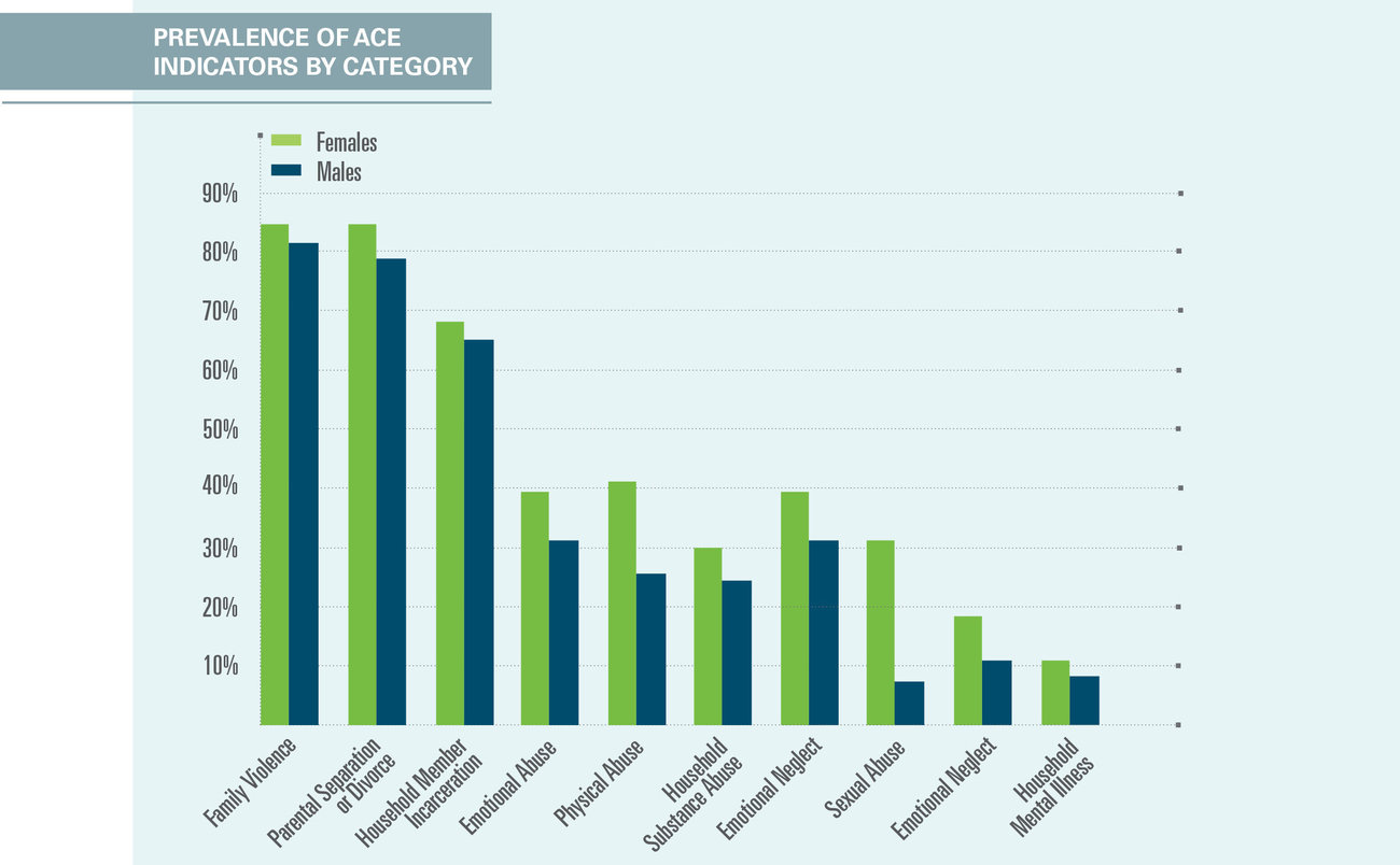Study of Adverse Childhood Experiences, or ACE, in boys and girls in the juvenile justice system. Courtesy of Georgetown Law