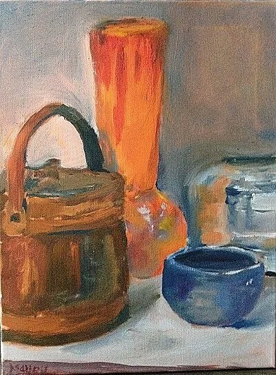 Orange, blue & silver