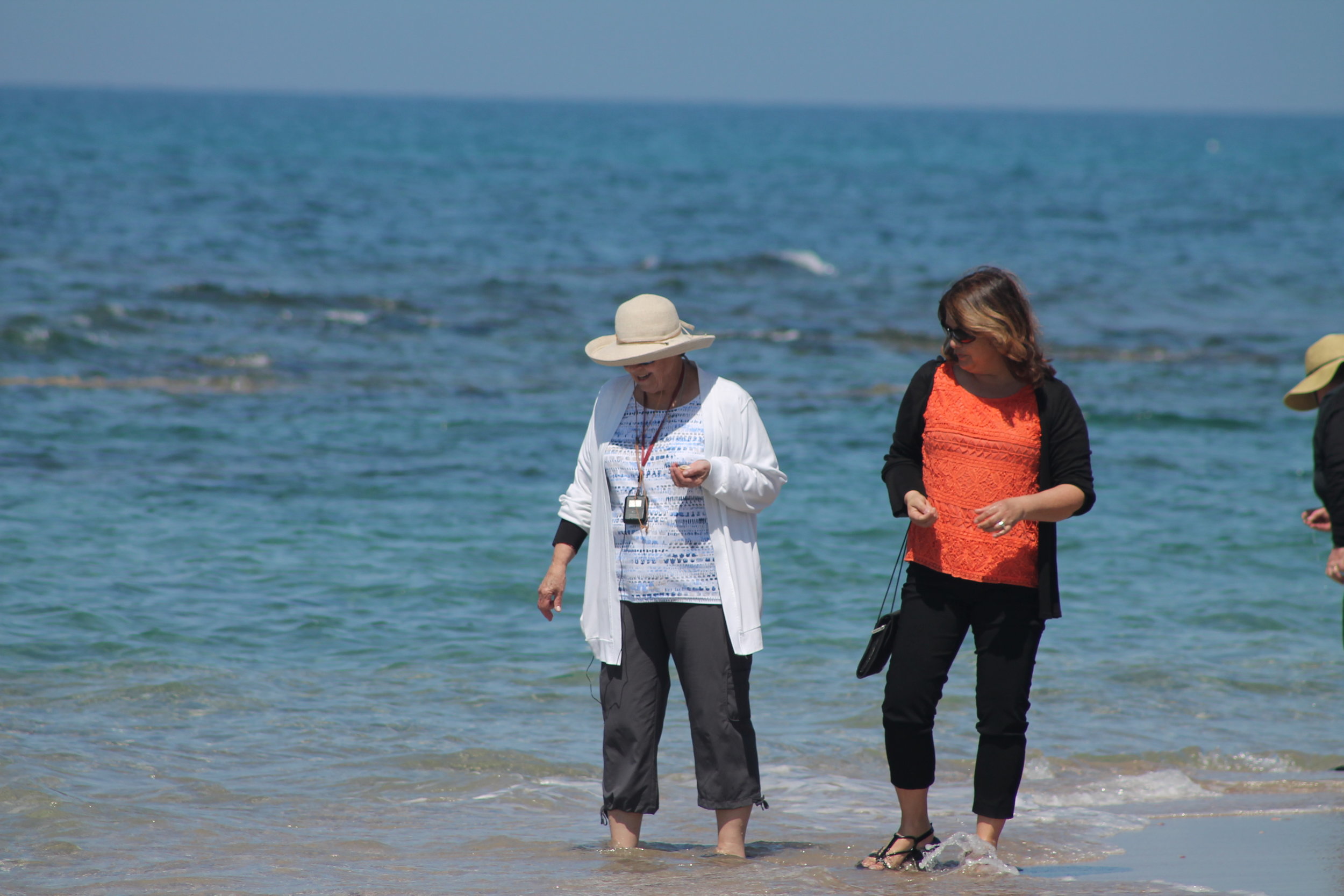 (Seasoned) Meredith and Wendy enjoying a stroll through the Mediterranean at Herod's aqueduct.