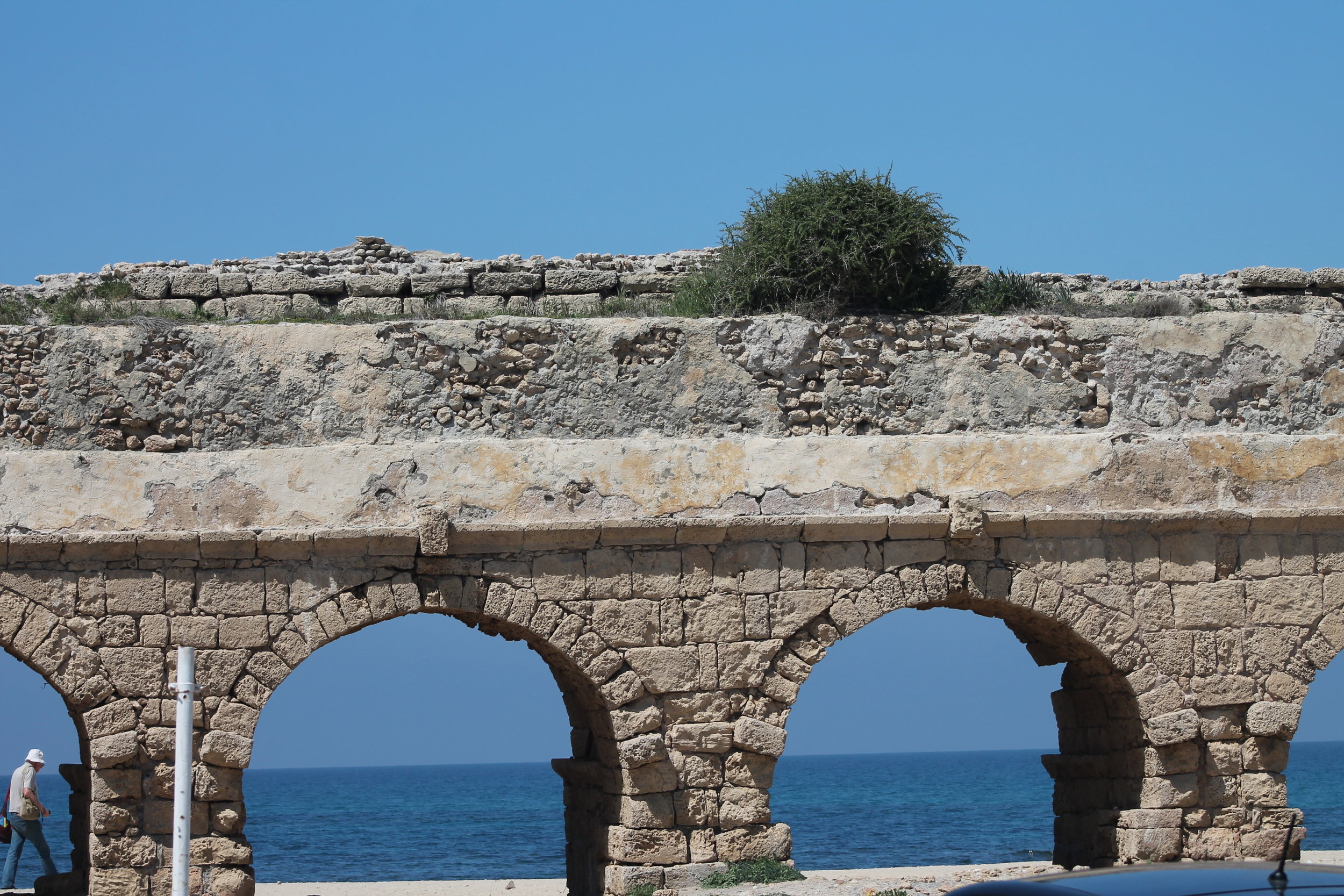 The ancient 8-mile-long aqueduct built by Herod the Great to bring fresh water to his outdoor pool at the edge of the Mediterranean Sea.
