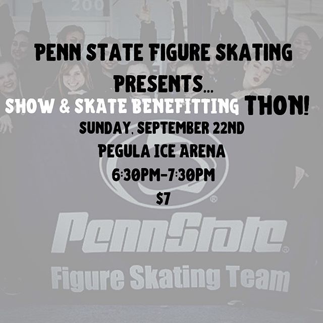 come watch some of our amazing skaters perform tonight and afterwards lace up your own pair of skates and hop on the ice as we all skate to benefit THON 🎗
.
.
.
.
#ftk #figureskating #psufigureskating #team #welcomeall #benefittingthon #sunday #penn