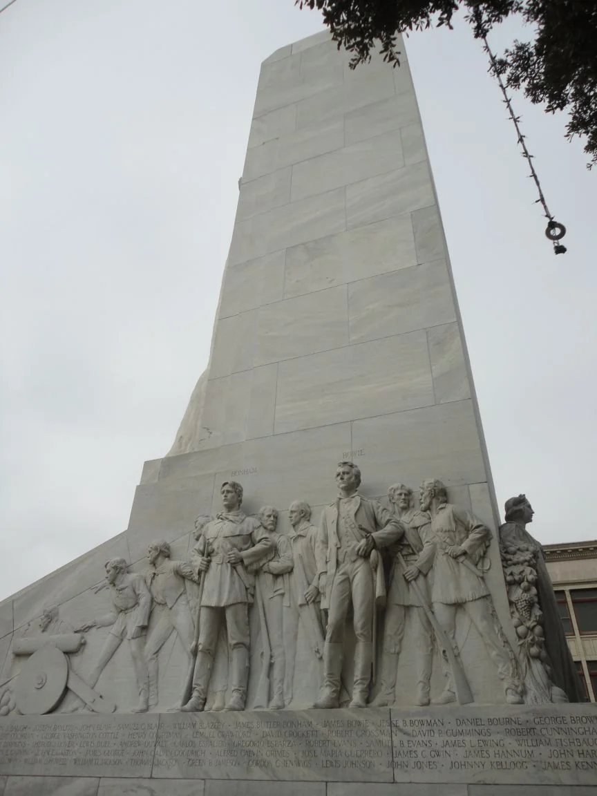 The Alamo Cenotaph stands as an memorial to the men who died defending the Alamo.