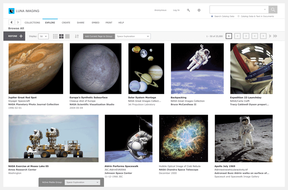 An early InVision prototype of the LUNA Viewer interface.