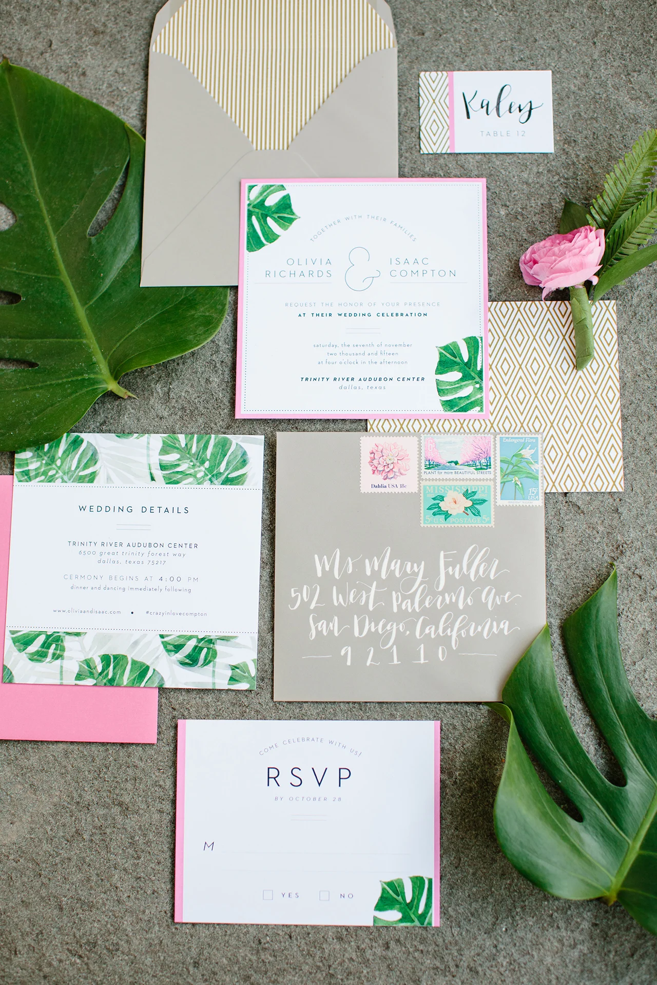 No need to incorporate calligraphy lettering into the actual paper pieces in your suite, especially when you are going for that modern look. 