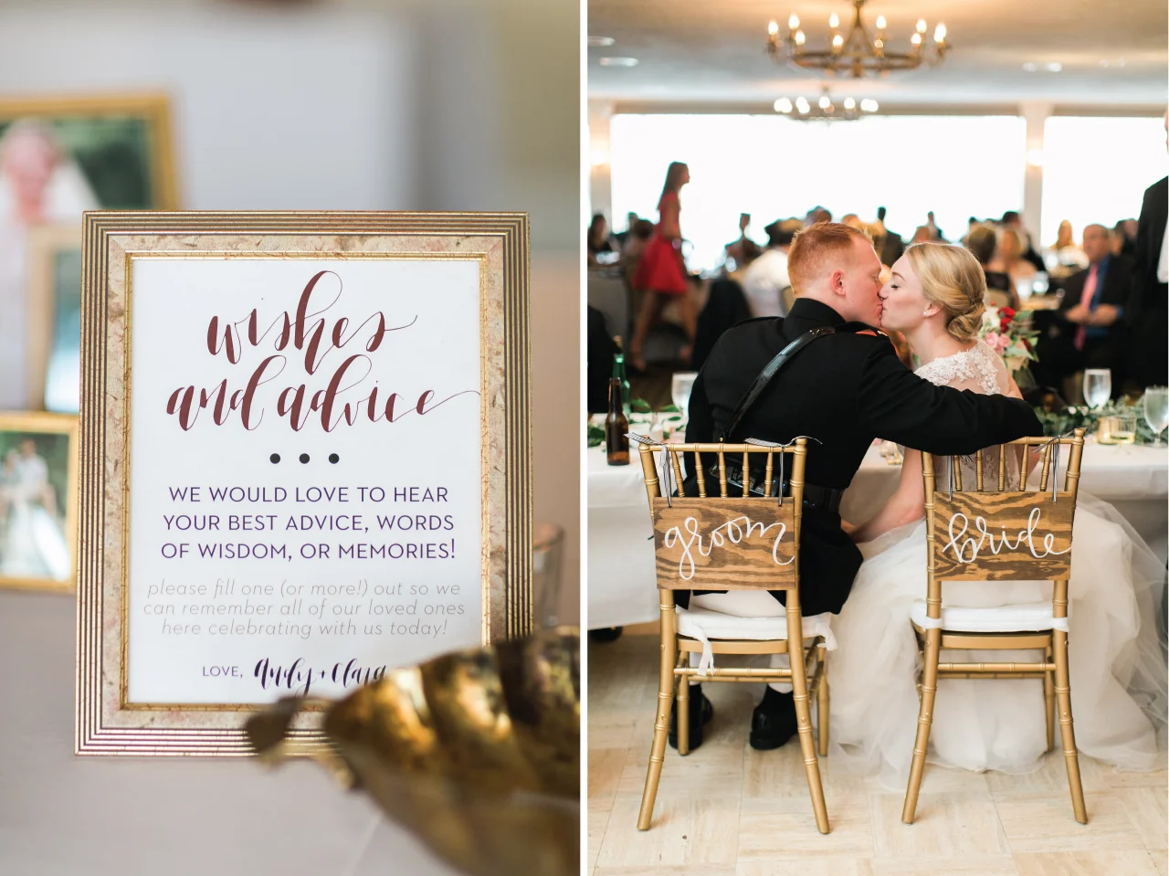 A non-traditional wedding guest book; we had small index cards with different questions and prompts for guests to fill out!