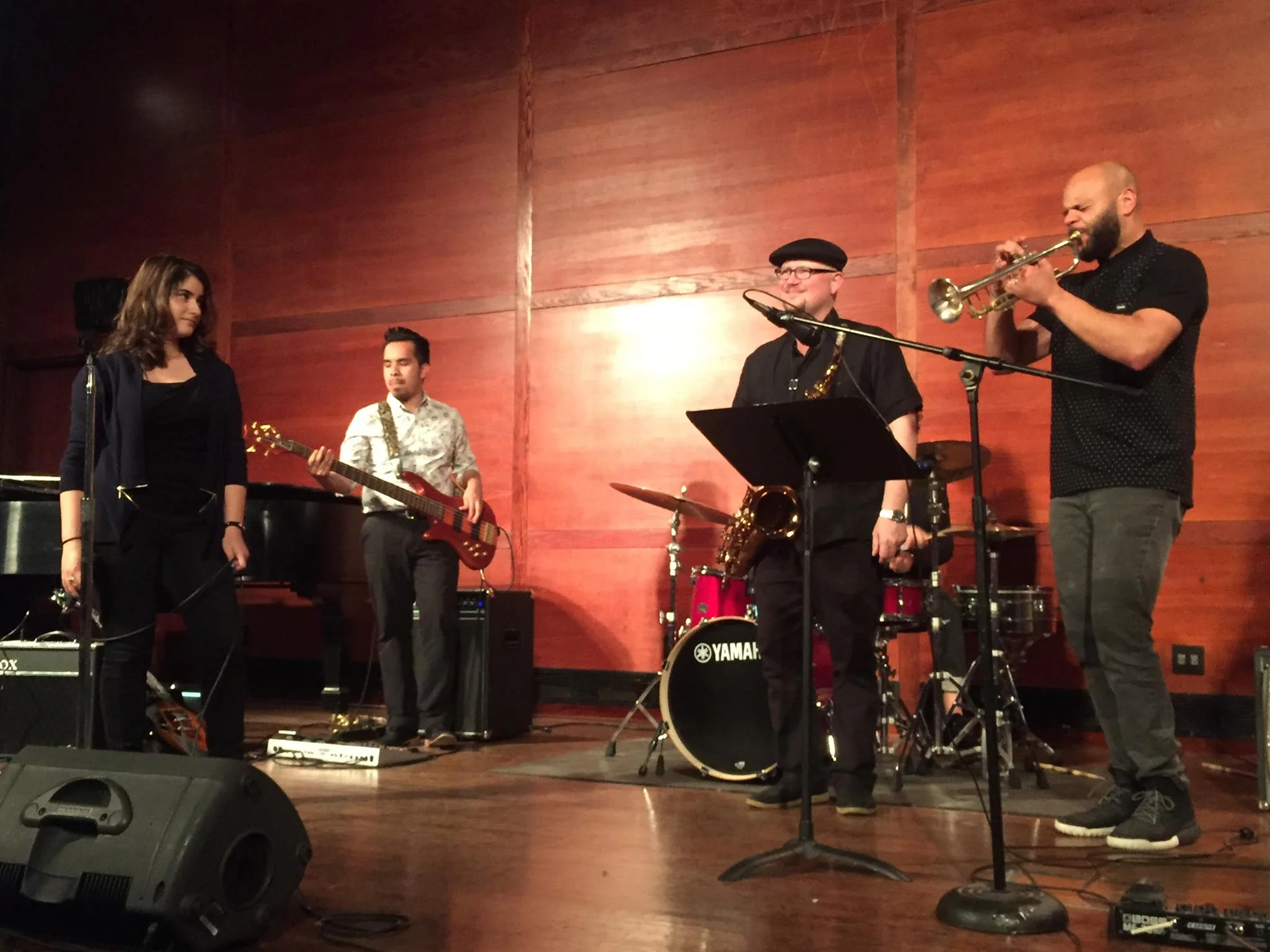  (pictured: vocalist Sarina Mordukhayeva and Alfredo Hernandez on bass with The Roots horn players Ian Hendrickson-Smith and Dave Guy)