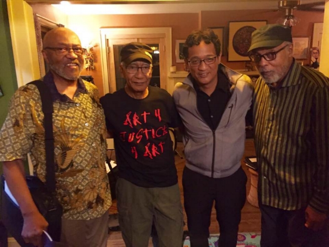 (l-r) Ol;iver Lake, Kidd Jordan,myself, Hamiet Bluiett