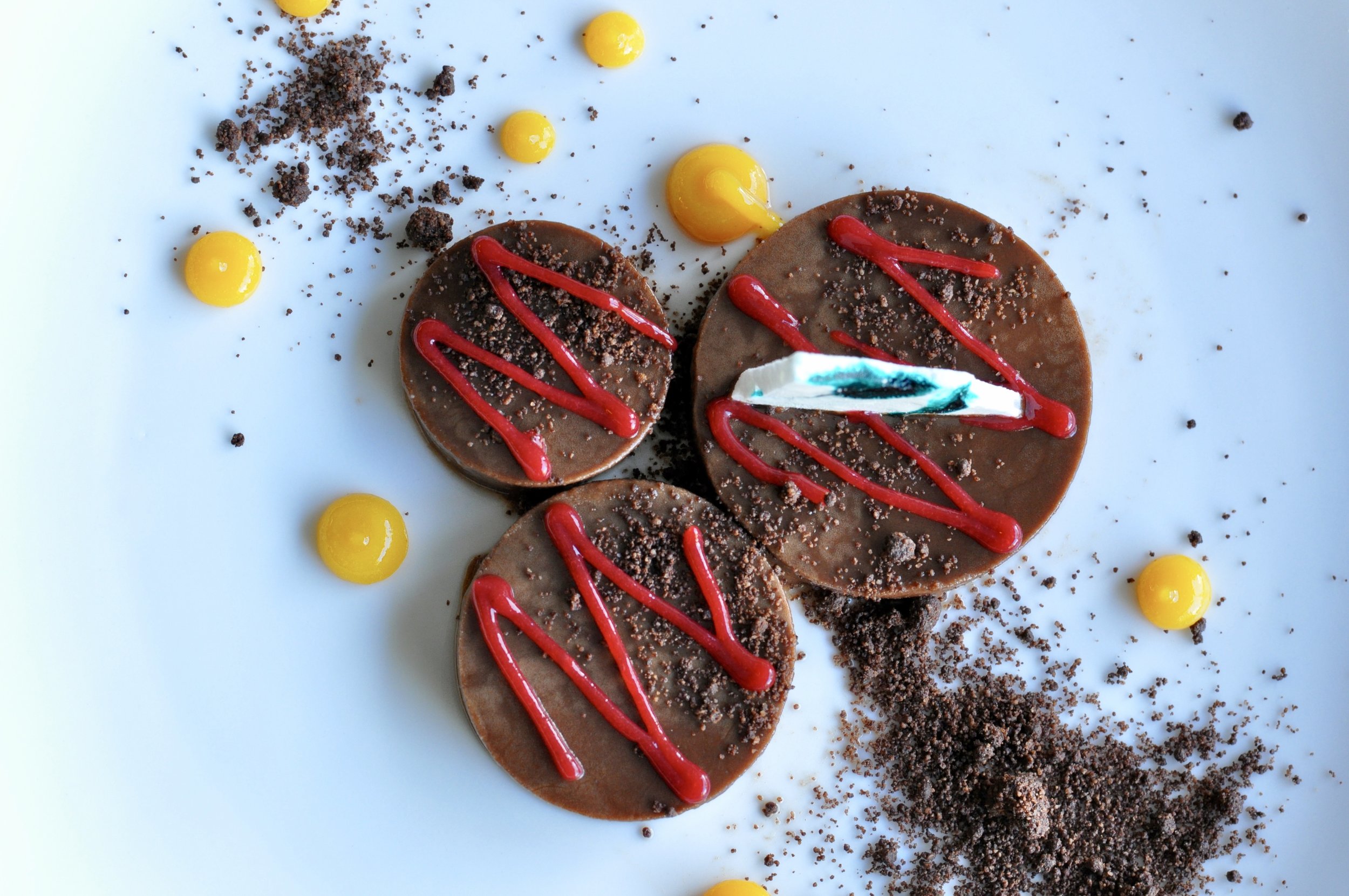 Soft coconut chocolate with raspberry gel