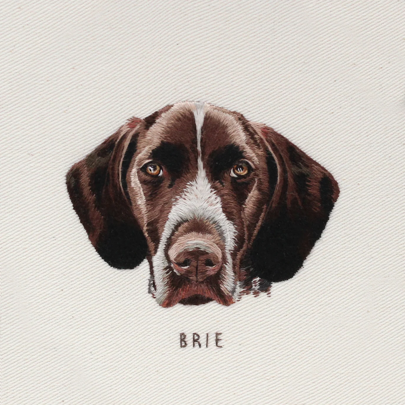 Hand embroidered custom pet Portrait by emillie ferris