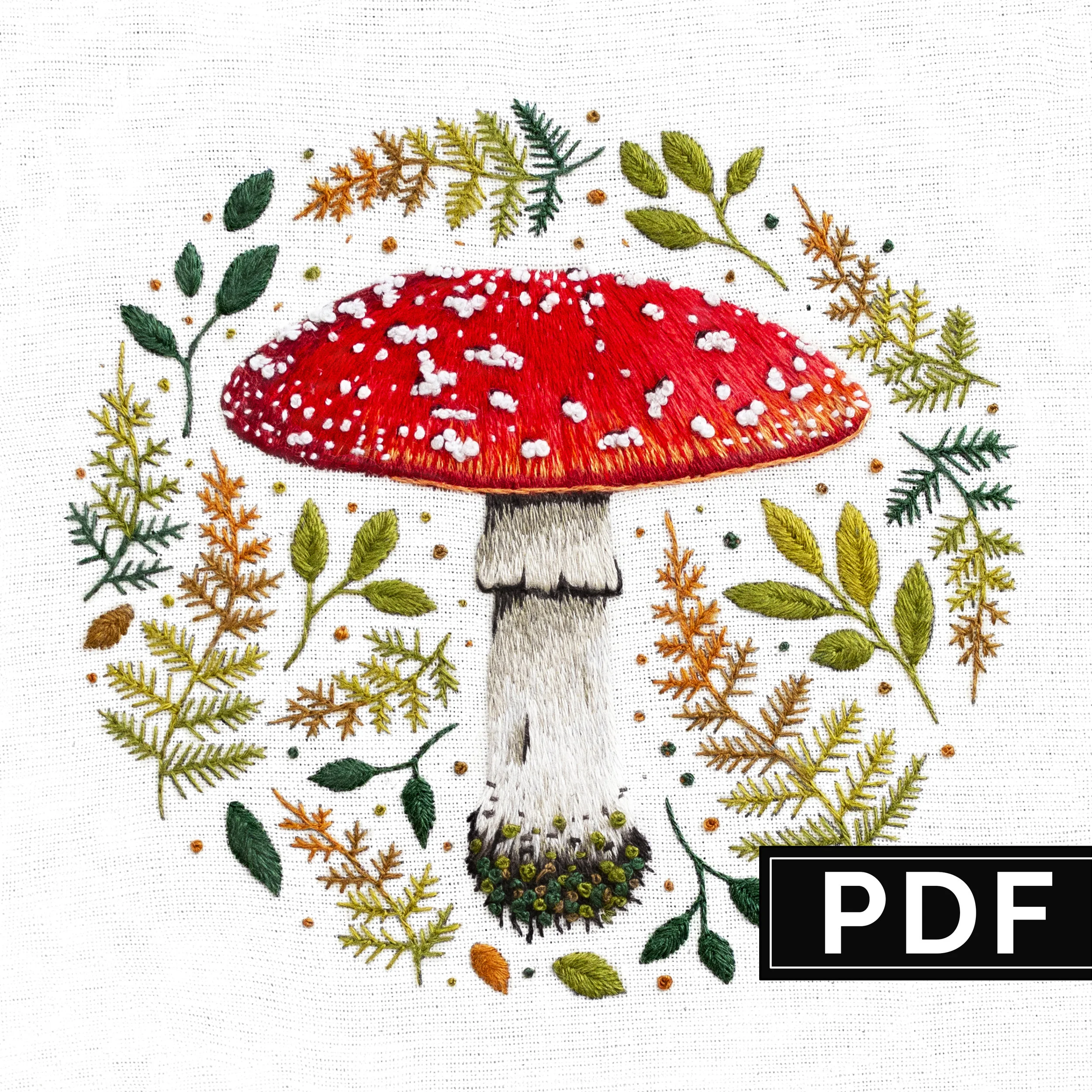 Mushroom Embroidery Needlepainting Pattern by Emillie Ferris
