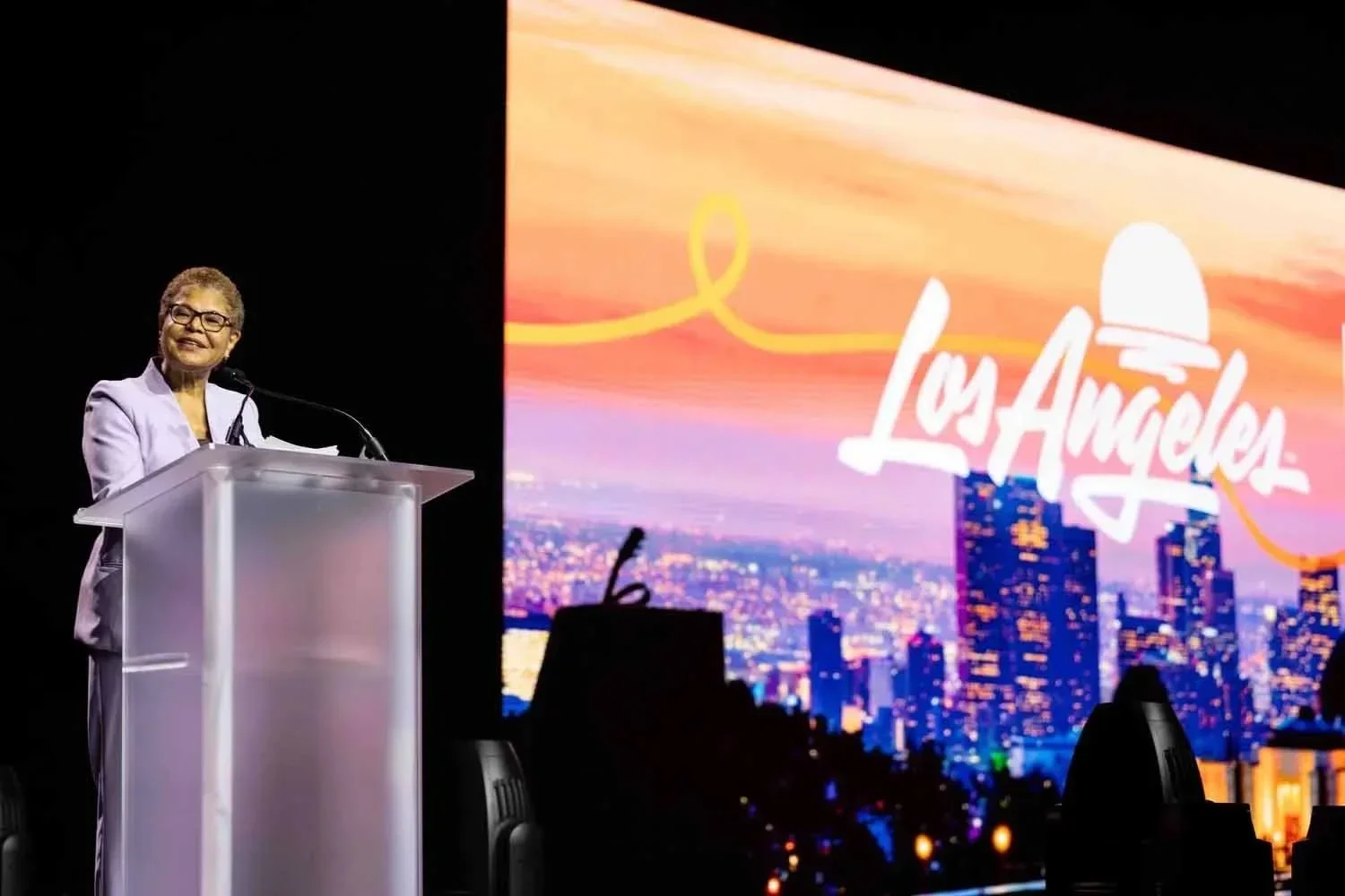 Los Angeles Corporate Event Photographer captured Los Angeles Mayor Karen Bass giving speech at the Los Angeles Convention Center