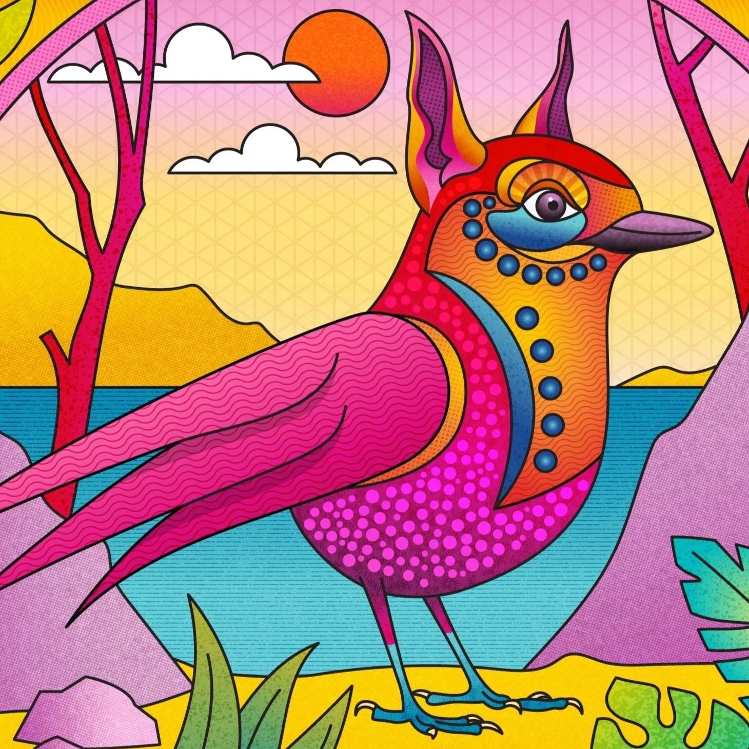 Portion of illustration for Macallan Whisky, showing a bird / dog hybrid animal character