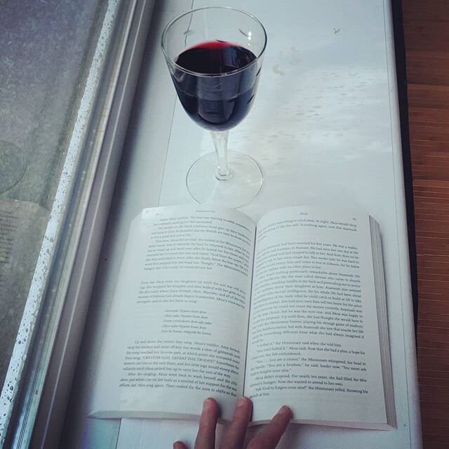 After a flash flood in our basement, I figure I need some wine to help me relax into this book. .
.
How's your weekend reading going?
.
.
#booksandwine #cotedurhone #readingaddict #amreading #homegoing #literaryfiction #bookstagram #booksofig #readin