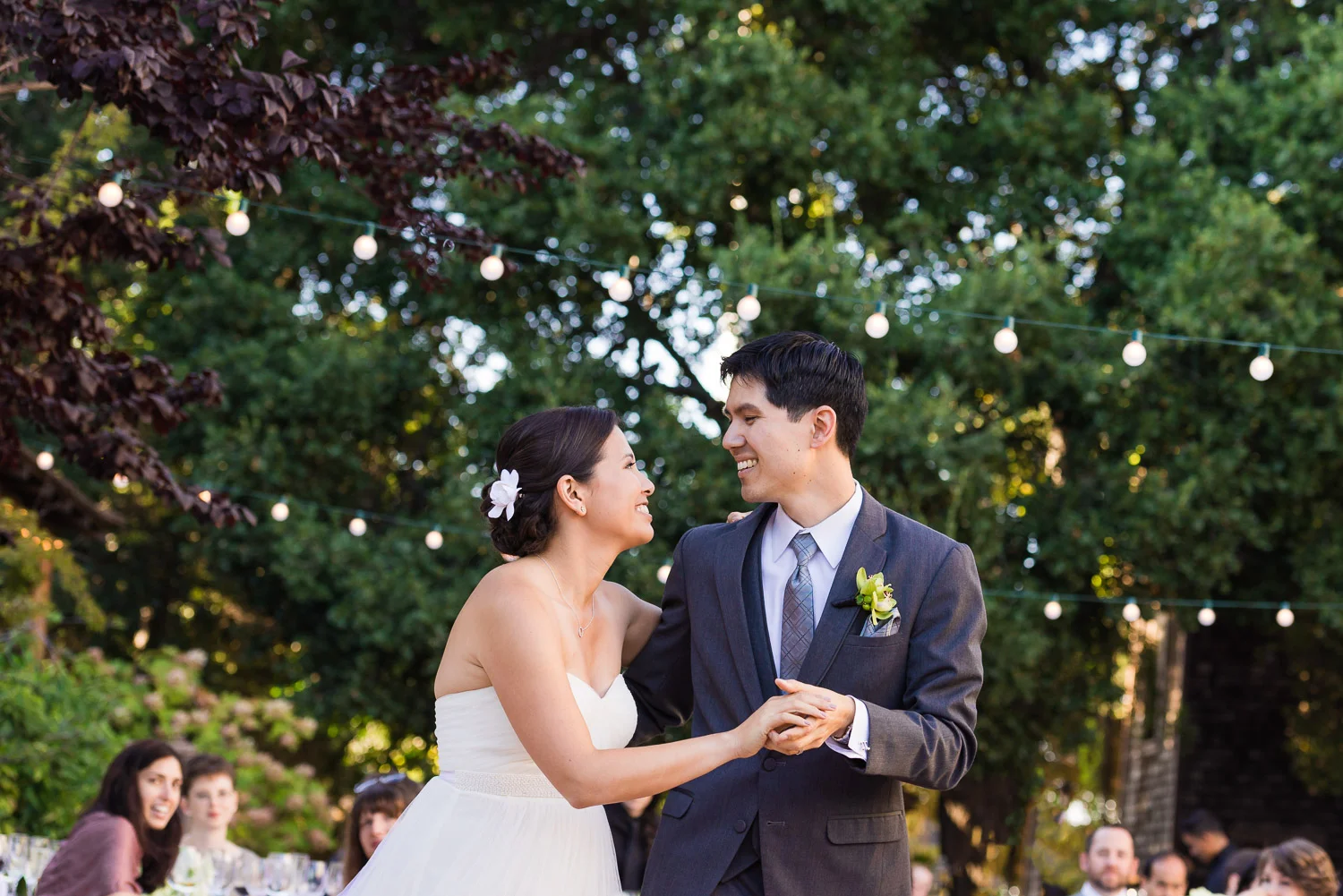 Bride and groom dancing at the Los Altos History Museum