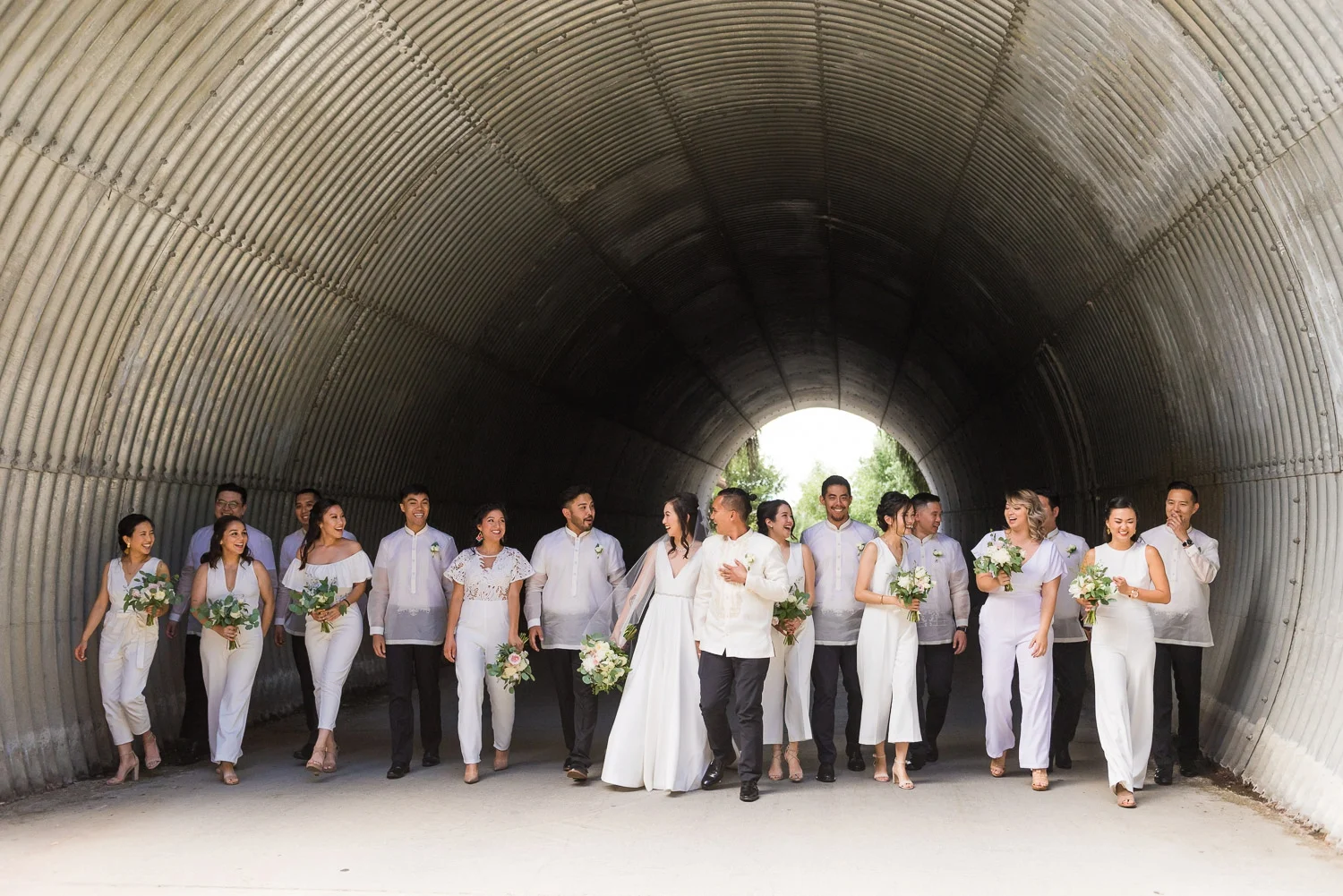 Wedding party wearing all white