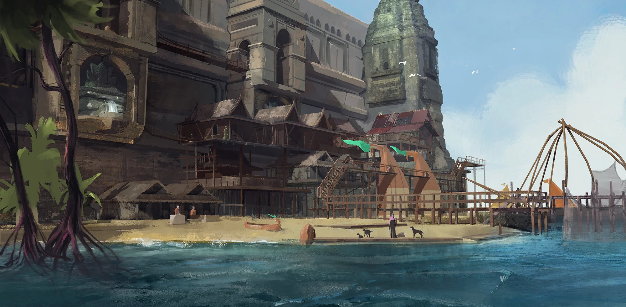 Outer primitive structures built up along the cities wall.
