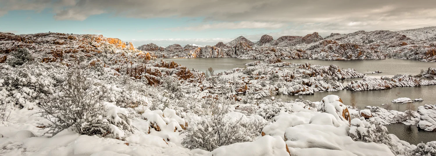 Watson Lake after snowfall. Prescott