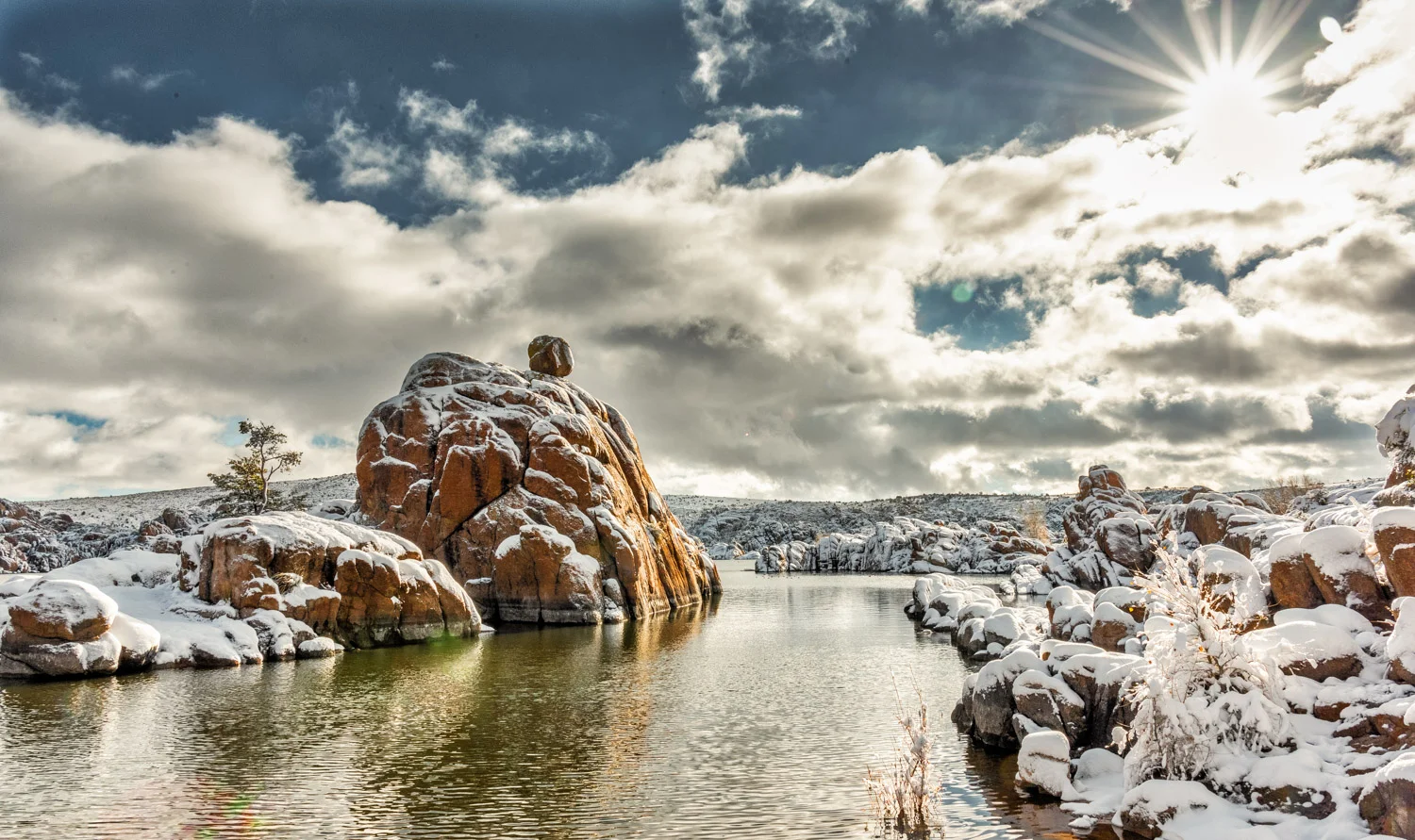 Watson Lake after snowfall. Prescott