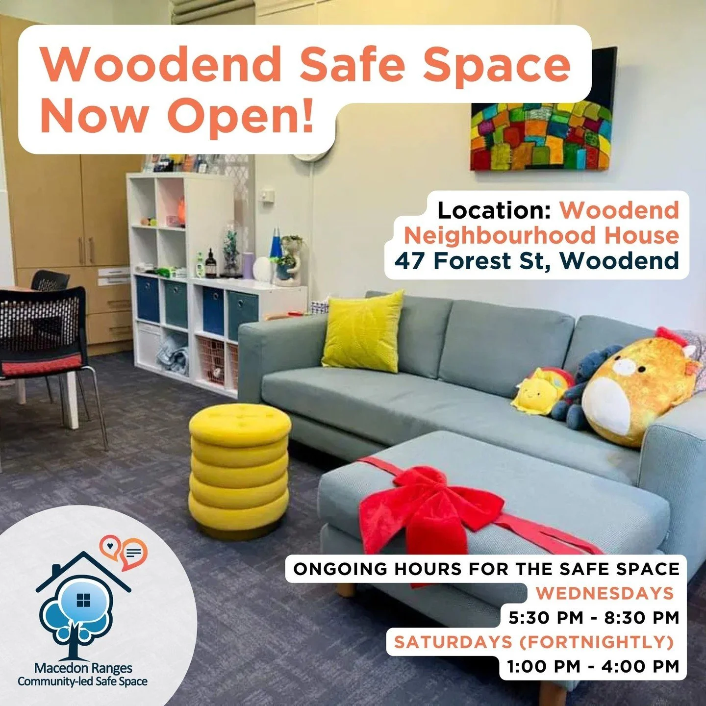 The Woodend Safe Space doors are open to all this evening from 5:30pm - 8:30pm!
Our Community-Led Safe Space is a welcoming, non-clinical drop-in centre for individuals experiencing emotional distress or a suicidal crisis.
This space offers a compa