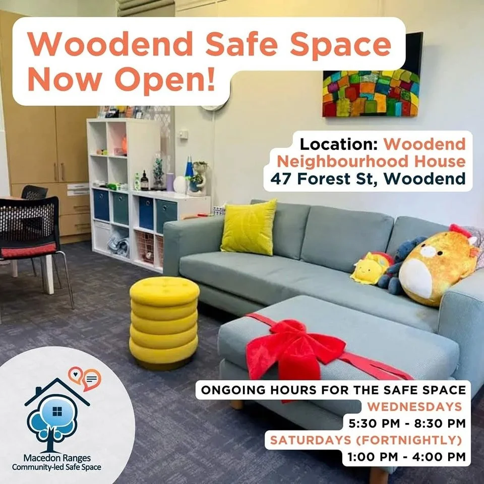The Woodend Safe Space is open this afternoon from 1:00pm - 4:00pm.
Our Community-Led Safe Space is a welcoming, non-clinical drop-in centre for individuals experiencing emotional distress or a suicidal crisis.
This space offers a compassionate and