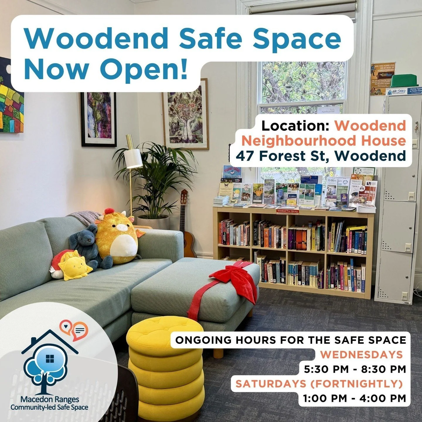 The Woodend Safe Space doors are open to all this evening from 5:30pm - 8:30pm!
Our Community-Led Safe Space is a welcoming, non-clinical drop-in centre for individuals experiencing emotional distress or a suicidal crisis.
This space offers a compa