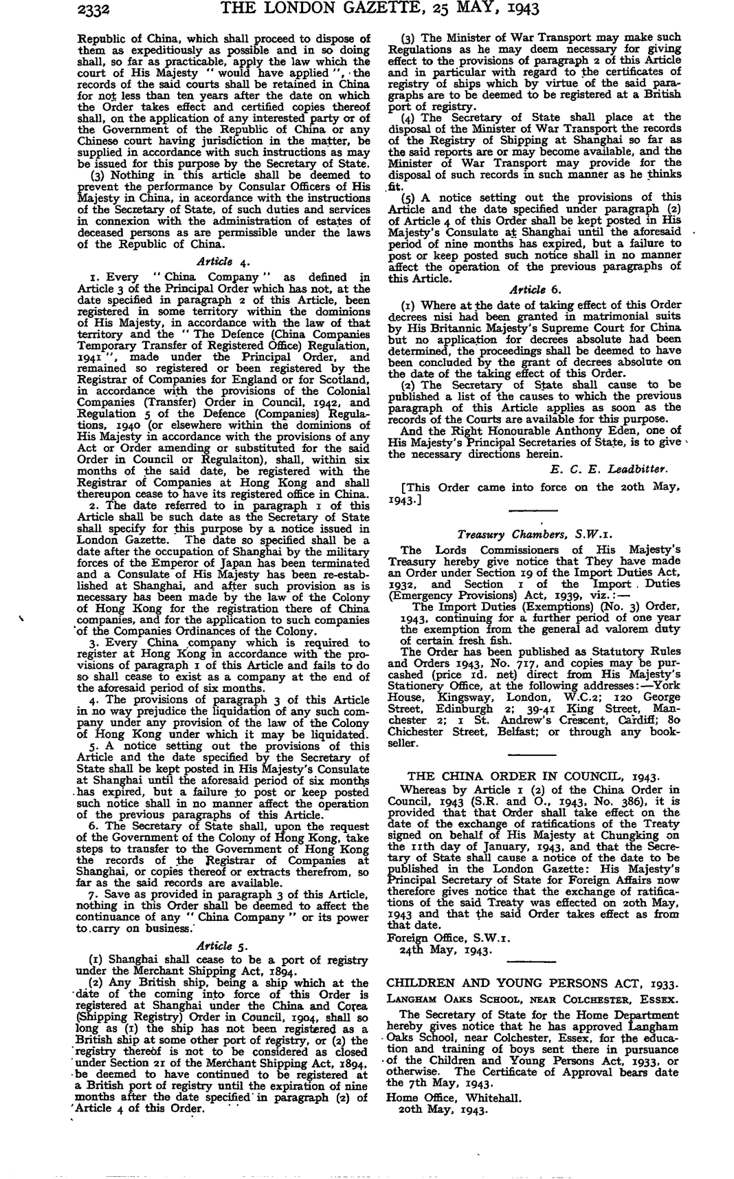 1943 Order in Council ending extraterritoriality 2