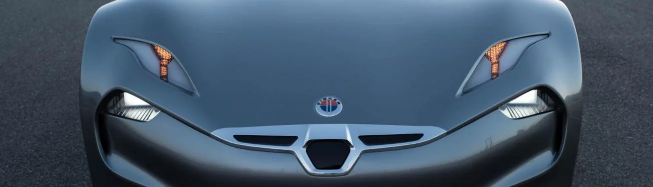 Split headlights and chrome-covered grille for the Fisker Emotion