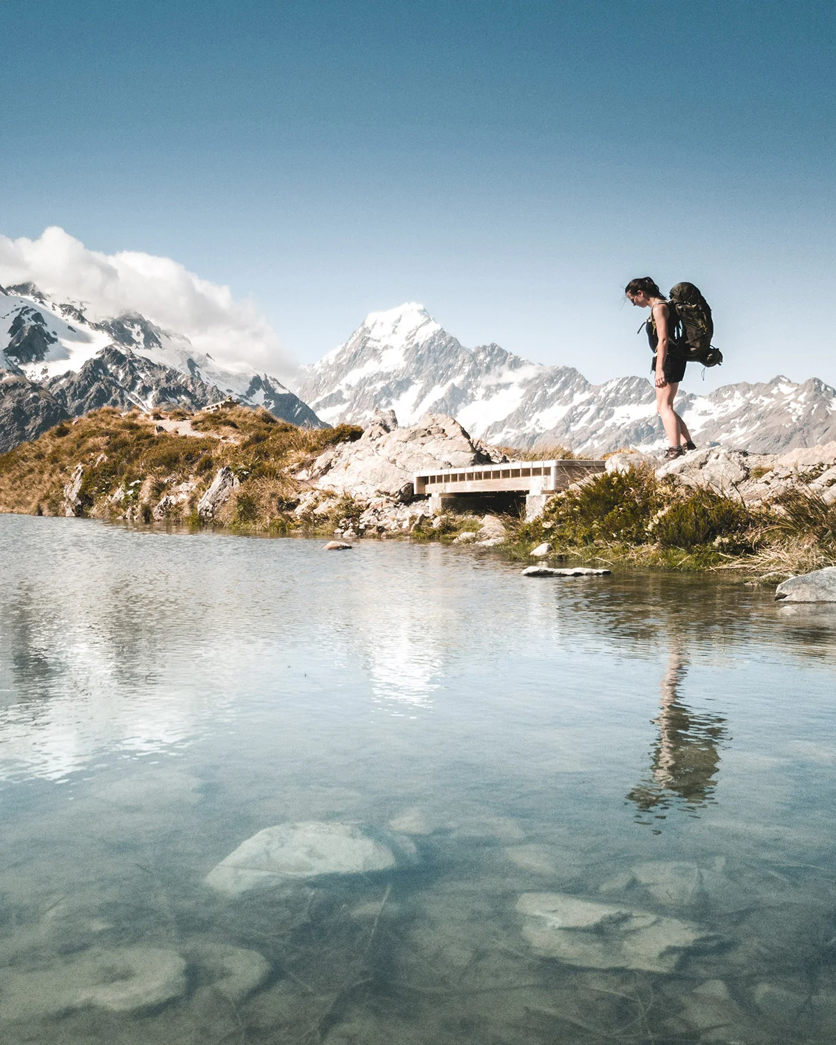 Sealy Tarns auf halber Strecke zur Mueller Hut. 