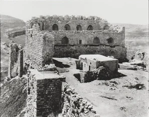 Gertrude Bell's photograph of The West Fort, Kerak, Jordan, 1900. Catalogue number A240.